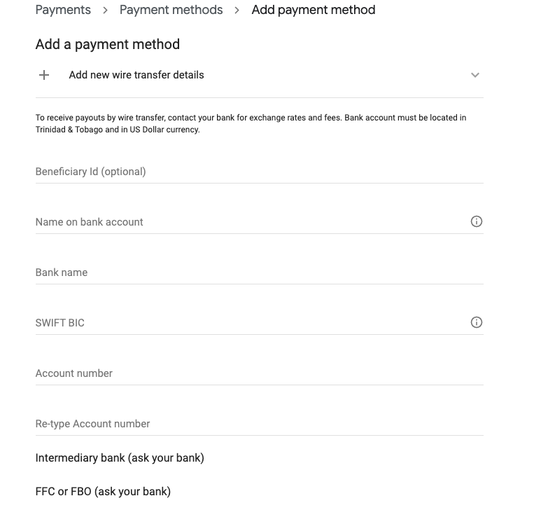 add a payment method to google ad sense